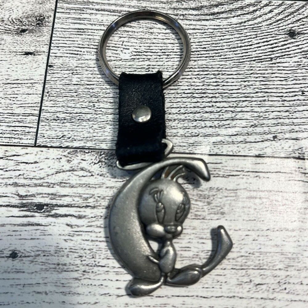 Tweety Bird Initial C Keychain Licensed Warner Bros 2000 Collectible Pewter